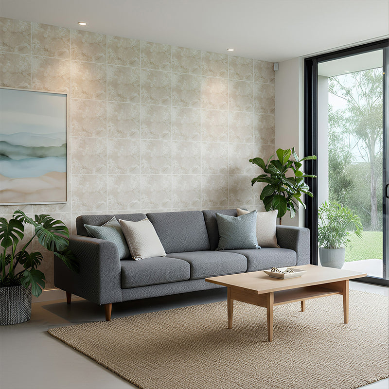 ANYHOUZ 10pcs Vinyl Floor Tile Off White Smudge Pattern Waterproof