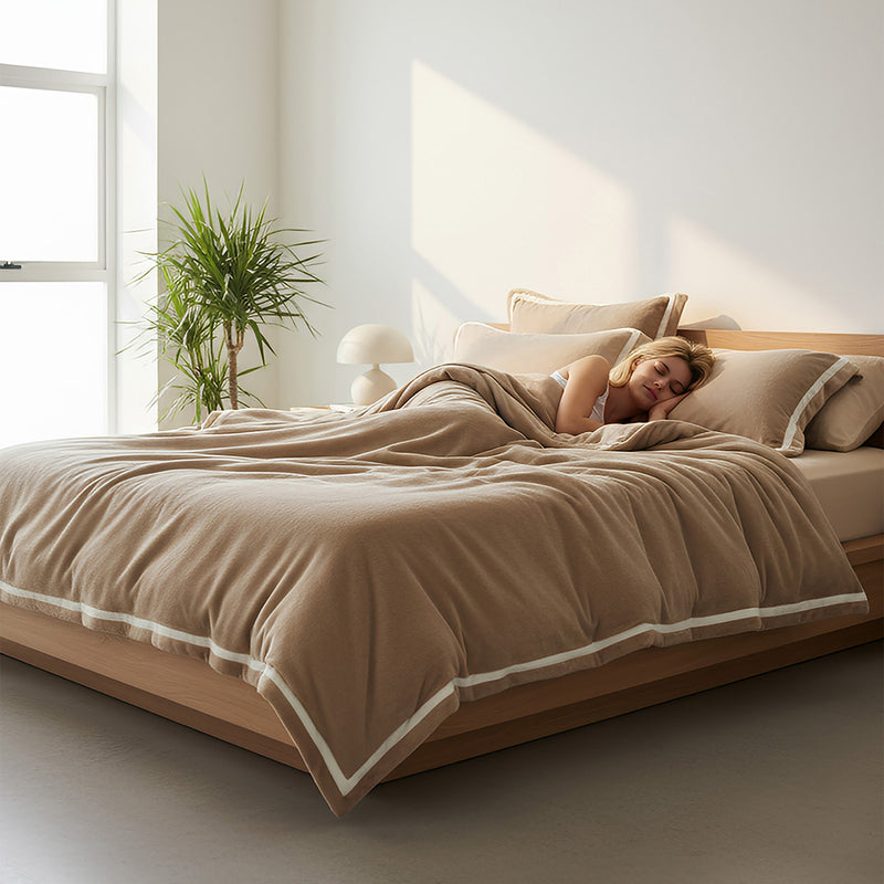 Anycozy Duvet Cover Set Plain Coffee Fitted Bed Sheet Ultra Soft Cozy Fluffy Bedding Collection