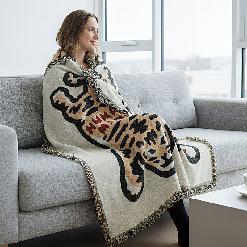 Anycozy Tiger Pattern Yellow Throw Blanket Sofa Cover & Camping Mat
