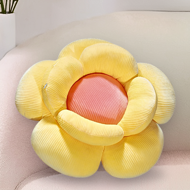 Anyseat Seat Cushion Yellow Double Flower Shape Soft Bedside Floor Plush Pillow Home Decor