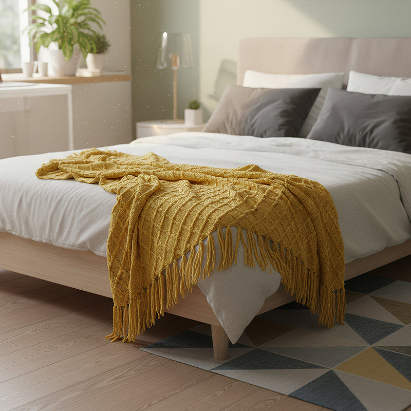 Anycozy Yellow Faux Cashmere Throw Blanket Nordic Knit Plaid – Soft Warm Decorative Couch & Bed Cover