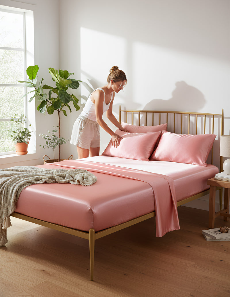 Anycozy Fitted Sheet King Size Jade Luxury Silky Beddings Set with Pillow Cases