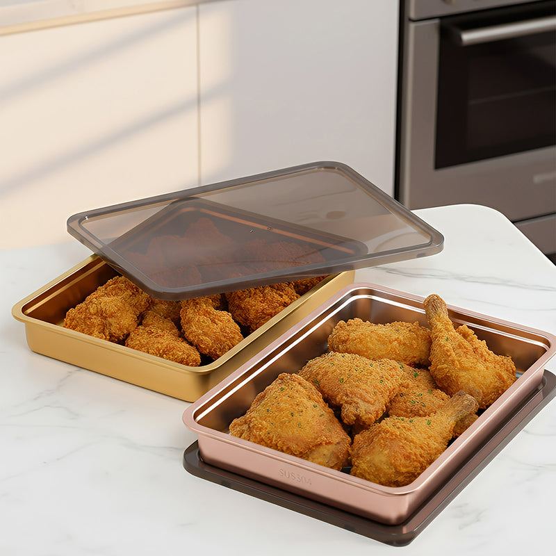 Anygleam Rose Gold Stainless Steel Crisper Box – 1Pc Food Grade Food Storage Container with Lid