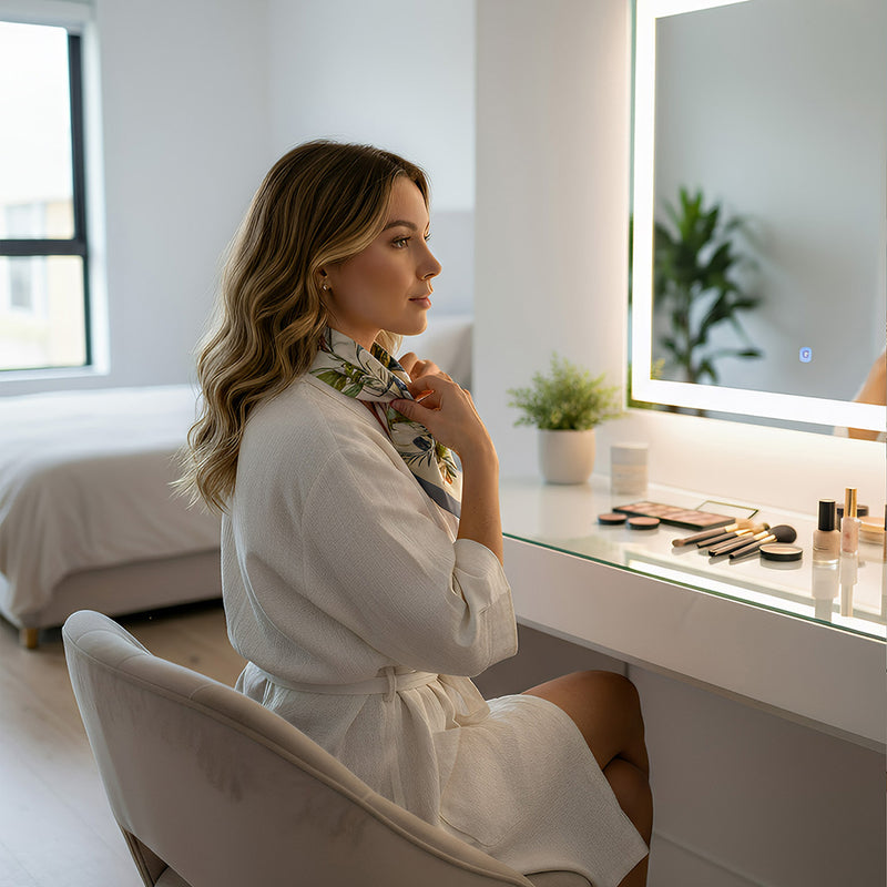 Anyyou Scarf for Women Floral Grey Beige Print Square Silk Shawl For Summer Spring And Fall