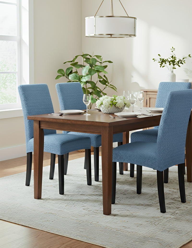 Anyseat Blue Knitted Chair Cover – Elastic Anti‑Dirt Design for Dining, Kitchen, Wedding, Hotel & Banquet Use