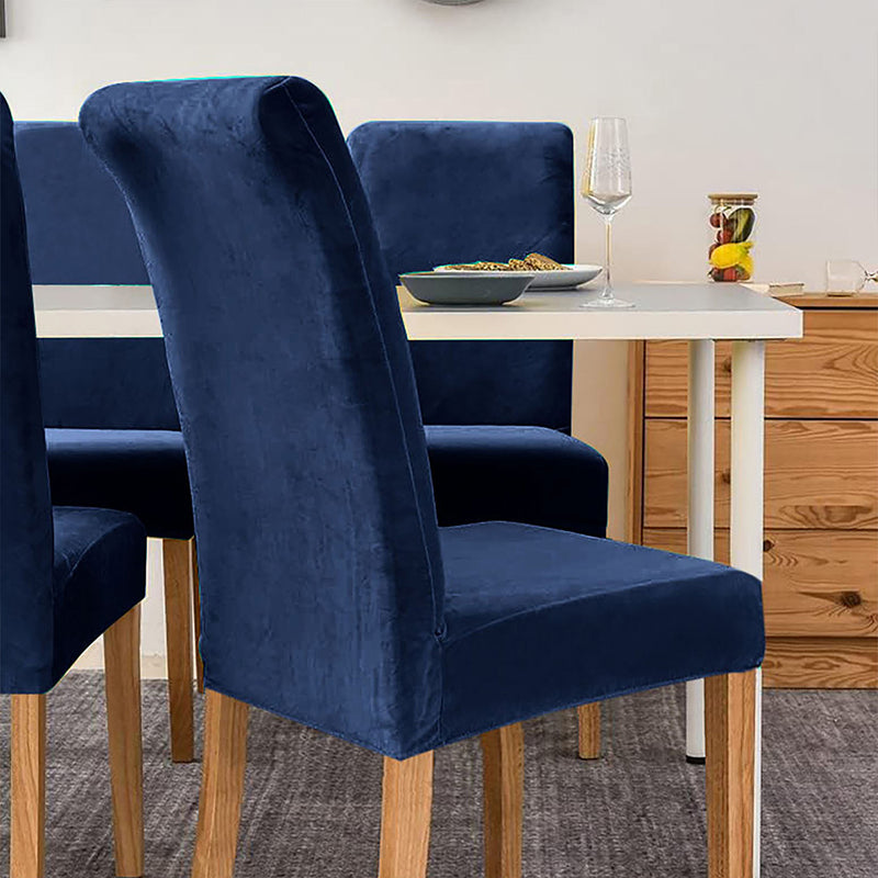 Anyseat Dark Navy Velvet Dining Chair Cover – Plush Stretchable Slipcover for Kitchen & Dining Room Chairs