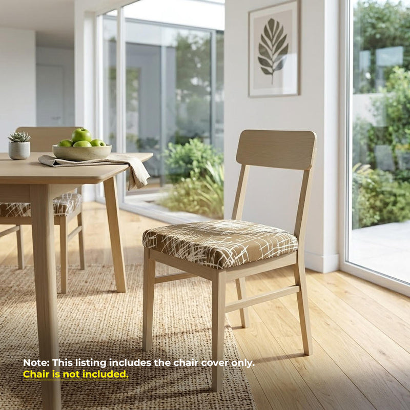 Anyseat Brown White Crack Linear Design Print Chair Cover – Stretch Washable Removable Seat Cover for Dining & Kitchen