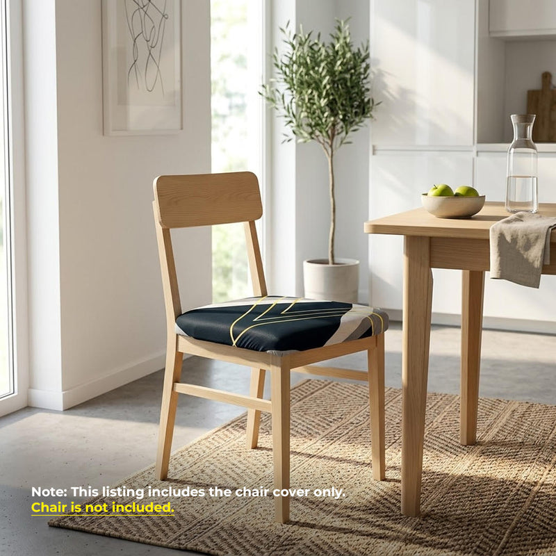 Anyseat Black and White Gold Triangular Chair Cover – Stretch Washable Removable Seat Cover for Dining & Kitchen