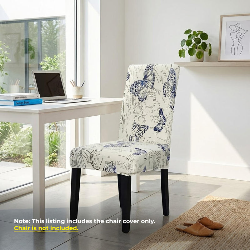 Anyseat White with Blue Butterfly Design Chair Cover – Elastic Slipcover with Anti‑Dirt Protection for Dining Room, Kitchen, Wedding, Hotel, Banquet & Restaurant