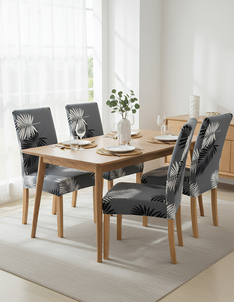 Anyseat Grey Leaves Design Chair Cover –  Elastic Slipcover with Anti‑Dirt Protection for Dining Room, Kitchen, Wedding, Hotel, Banquet & Restaurant
