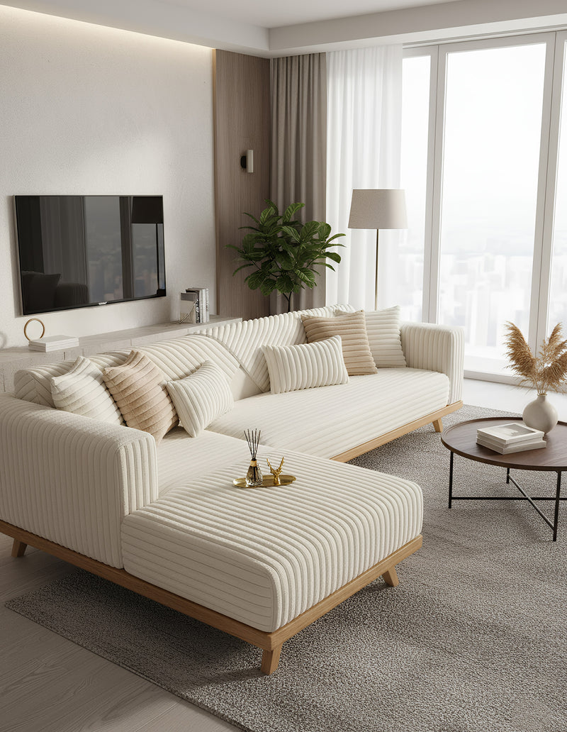 Anyseat Sofa Towel Super Soft Linear Beige Rabbit Plush Quilted Couch Cover L-shaped Sectional Anti-slip Sofa Cover