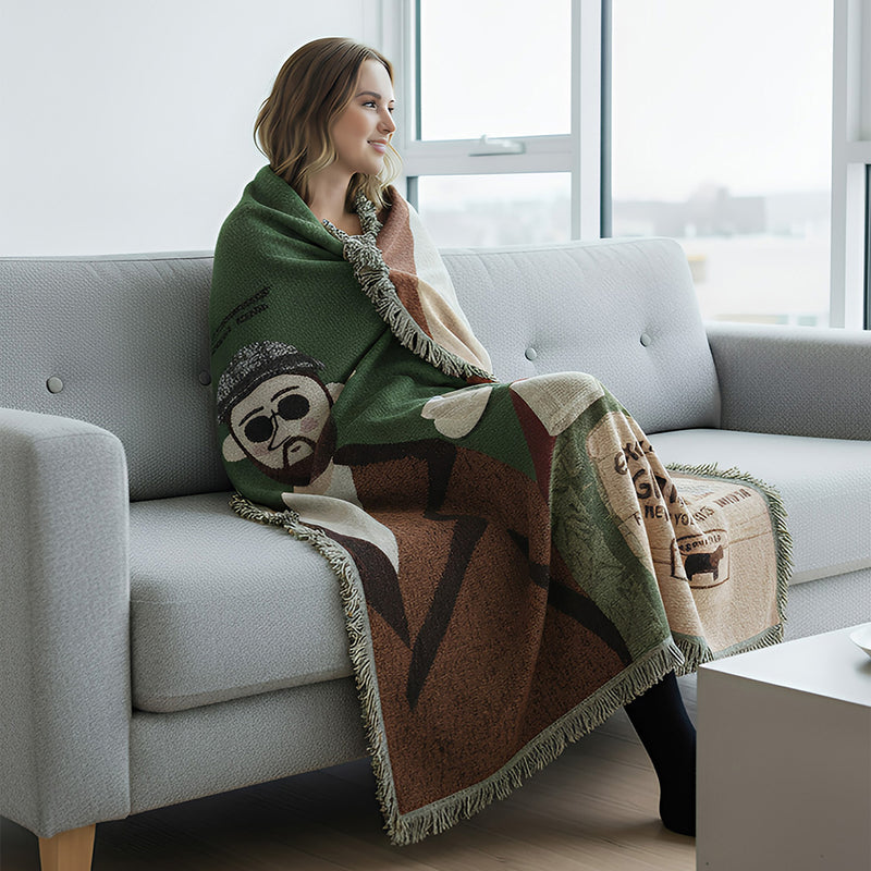 Anycozy Throw Blanket Brown Faux Cashmere Sofa Cover Human Cartoons Tassel Soft Picnic Camping Mat  180*260cm