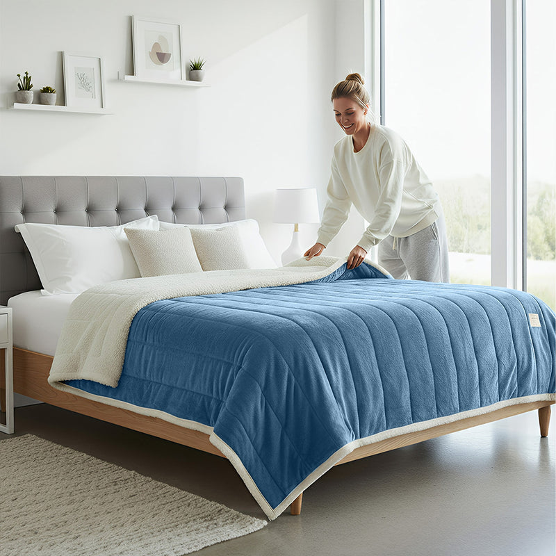 Anycozy Light Blue Coral Fleece Blanket Warm 3-Layer Flannel 180x200cm