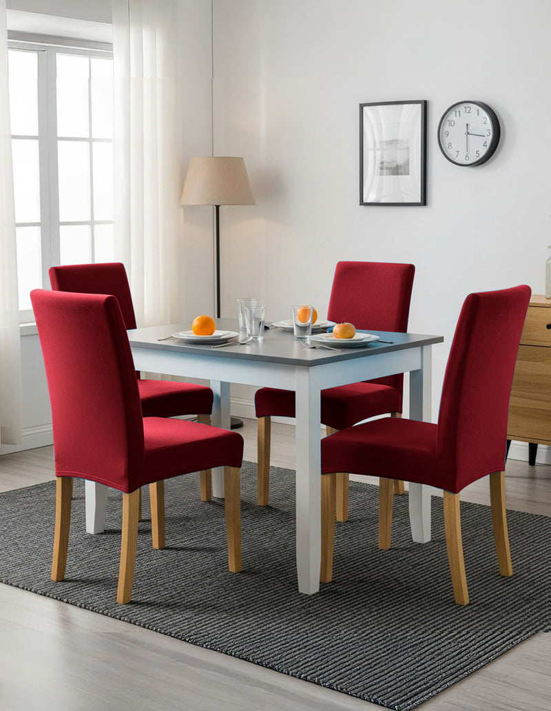 Anyseat Wine Red Velvet Dining Chair Cover – Plush Stretchable Slipcover for Kitchen & Dining Room Chairs