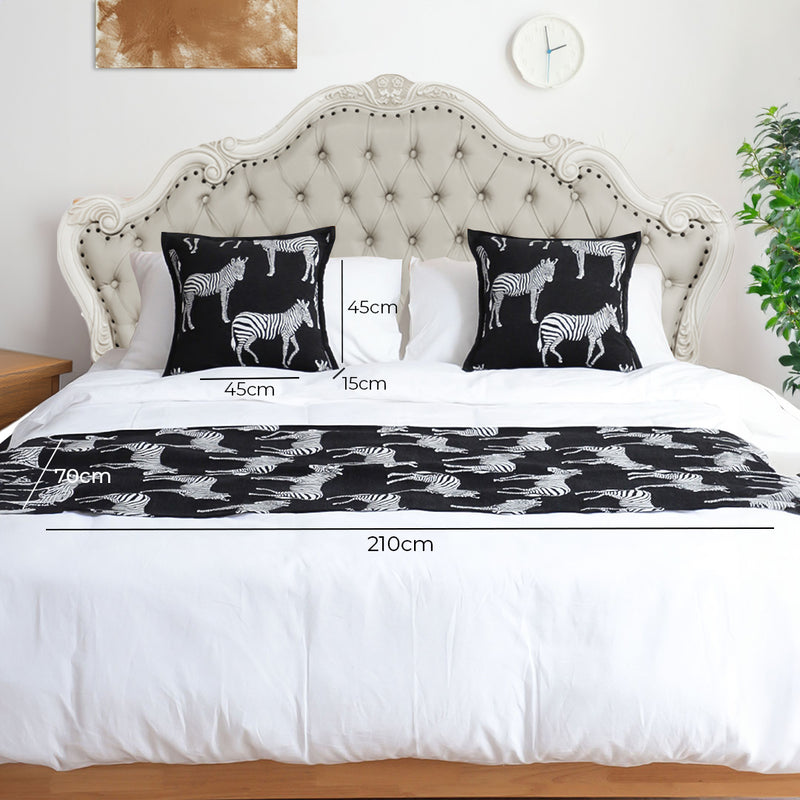 1.5m Bed Light Luxury Black Zebra Vintage Bed Scarf Runner Bedding Tail Pad Flag For Home Hotel 3Pcs Set