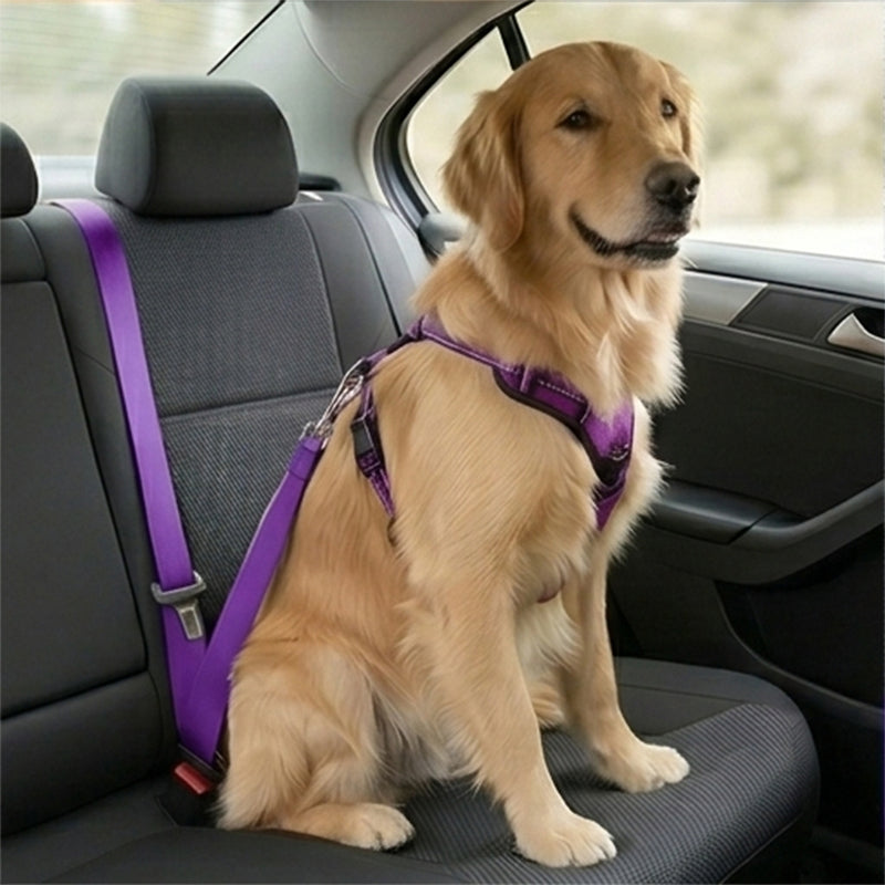 Adjustable Purple Pet Car Seat Belt – Safety Harness for Dogs & Cats