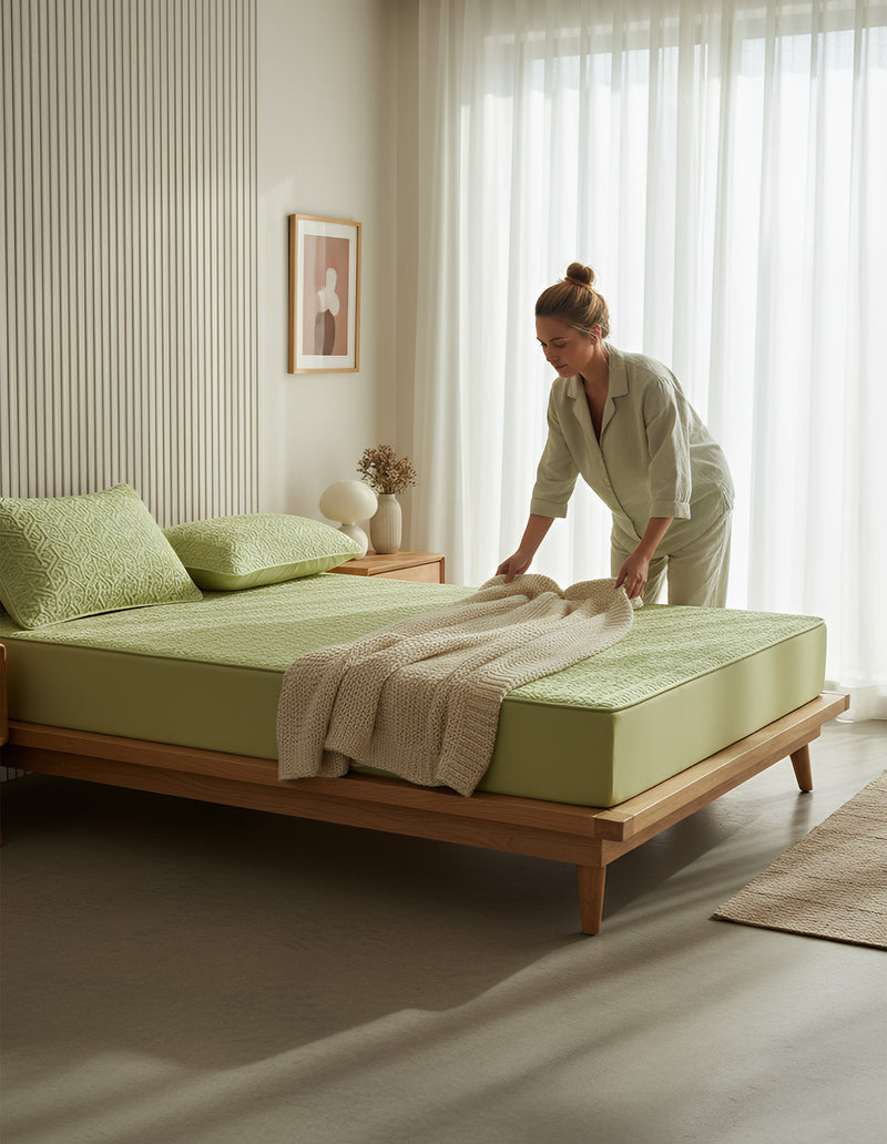 Anycozy Mattress Cover Green 180x200cm Pure Cotton Soft Quilted Bed Sheet Anti-bacterial Protector Cover