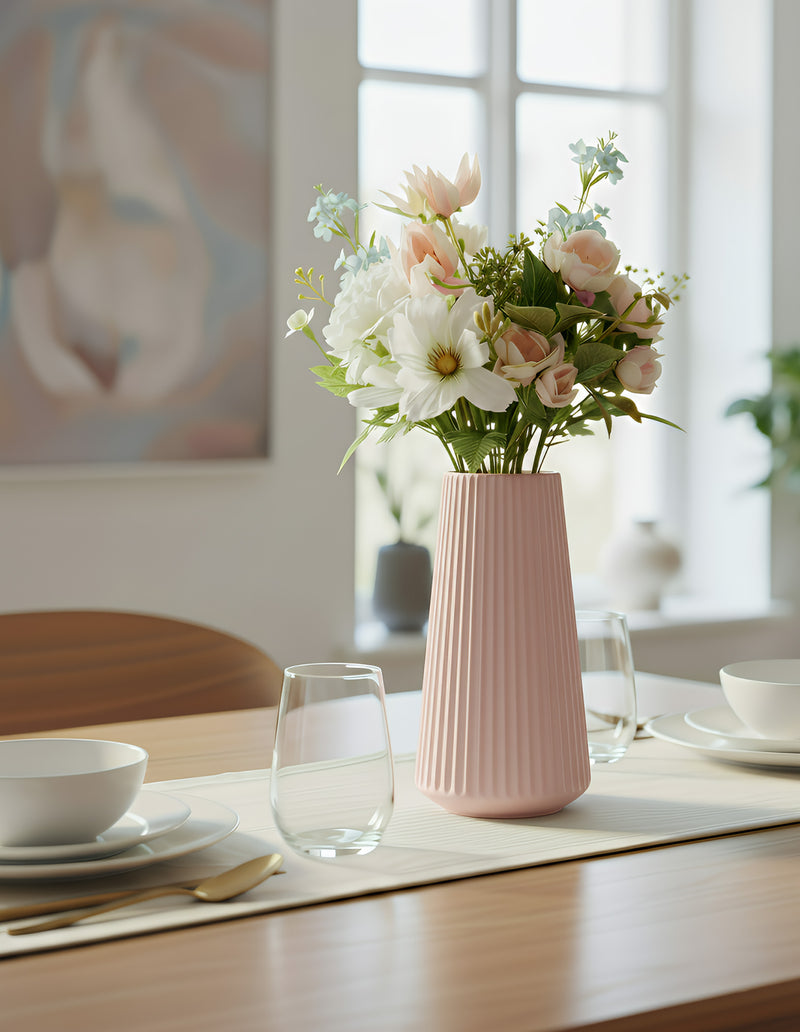 ANYDECO Flower Vase Pink Large Ribbed Nordic Style Pot Living Room Decor