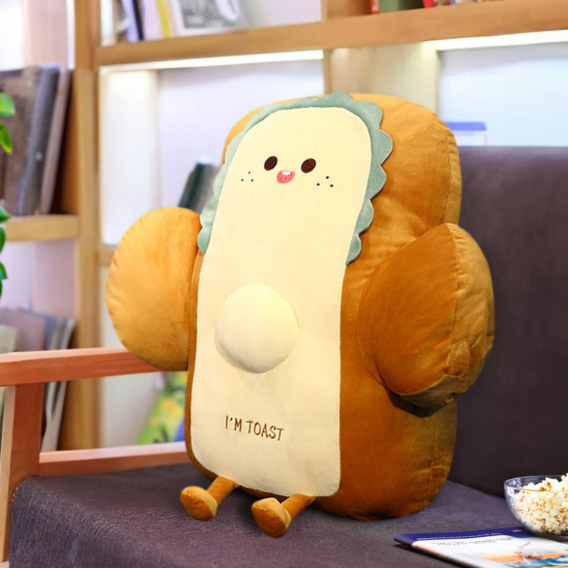 Anyseat Seat Cushion 58cm Cute Face Toast Bread Stuffed Car Seat Plush Cartoon Back Support Pillow Home Decor