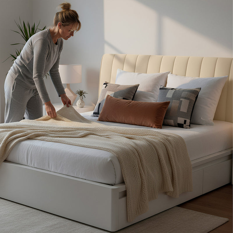 Anycozy Headboard Cover Off White Short Plush Super Soft Smooth Quilted Velvet Bed Back Dust Protector Cover 160x70cm