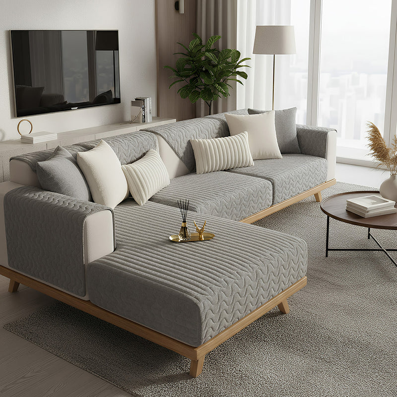 Anyseat Sofa Towel Super Soft Wave Gray Rabbit Plush Quilted Couch Cover L-shaped Sectional Anti-slip Sofa Cover