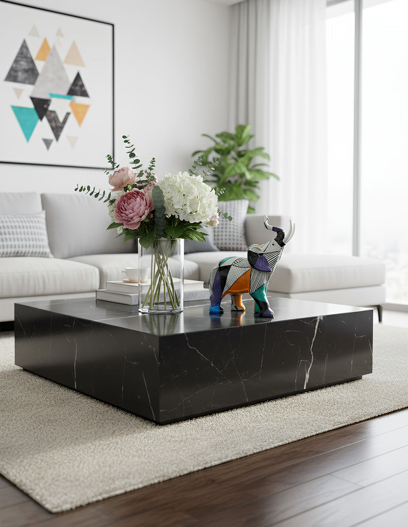 ANYDECO Figurine Medium Abstract with Geometric Graffiti Elephant Sculpture Nordic Resin Statue Decor