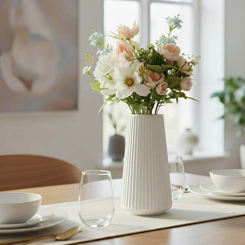 ANYDECO Flower Vase White Large Ribbed Nordic Style Pot Living Room Decor