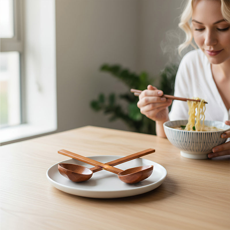 Anygleam Brown 2pcs Wooden Ladle  Food Kitchen Tableware