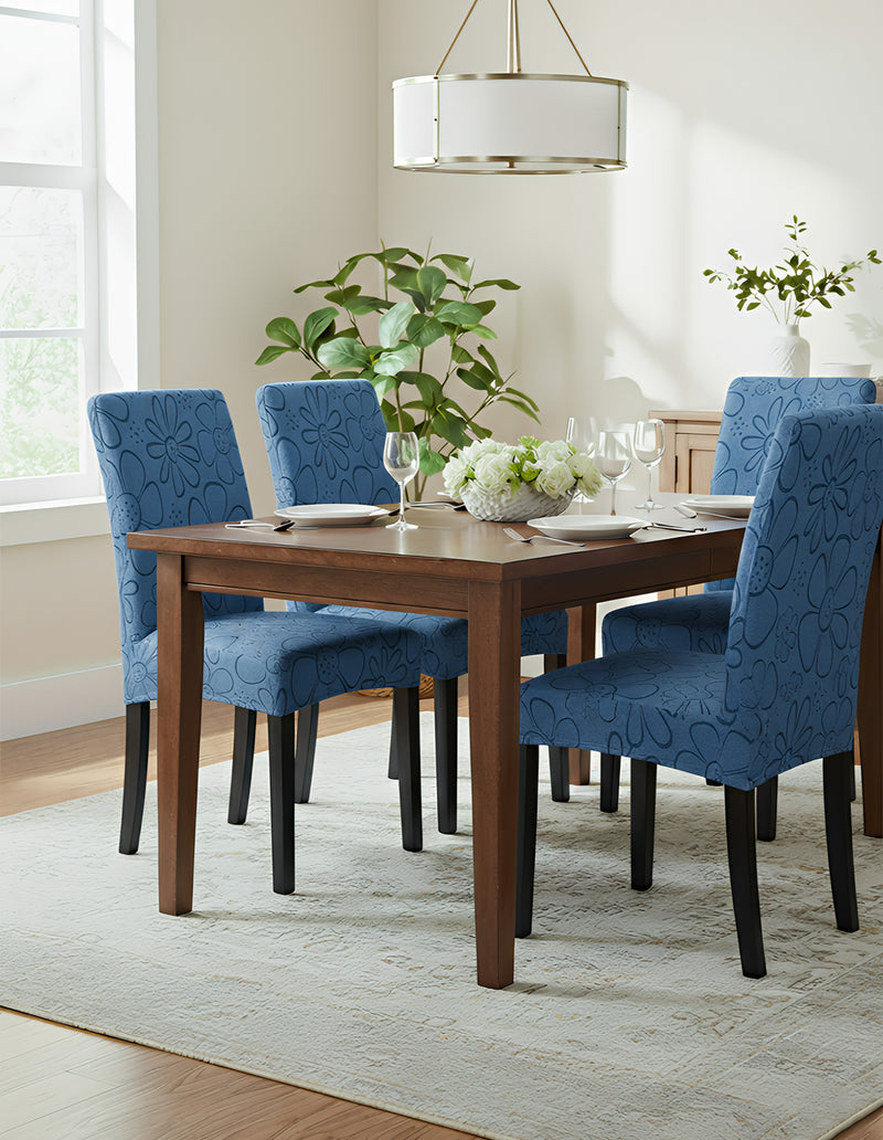 Anyseat Blue Floral Knitted Chair Cover – Elastic Anti‑Dirt Design for Dining, Kitchen, Wedding, Hotel & Banquet Use