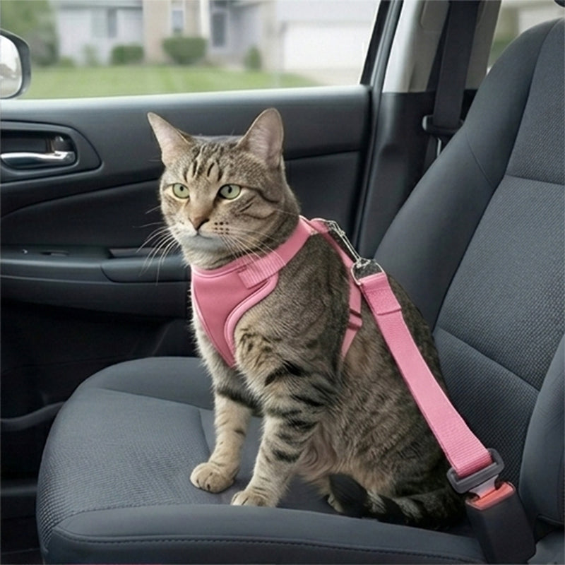 Adjustable Pink Pet Car Seat Belt – Safety Harness for Dogs & Cats