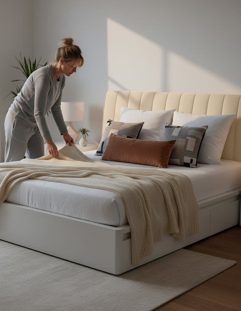 Anycozy Headboard Cover Off White Short Plush Super Soft Smooth Quilted Velvet Bed Back Dust Protector Cover 160x70cm
