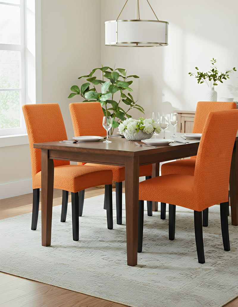 Anyseat Orange Knitted Chair Cover – Elastic Anti‑Dirt Design for Dining, Kitchen, Wedding, Hotel & Banquet Use