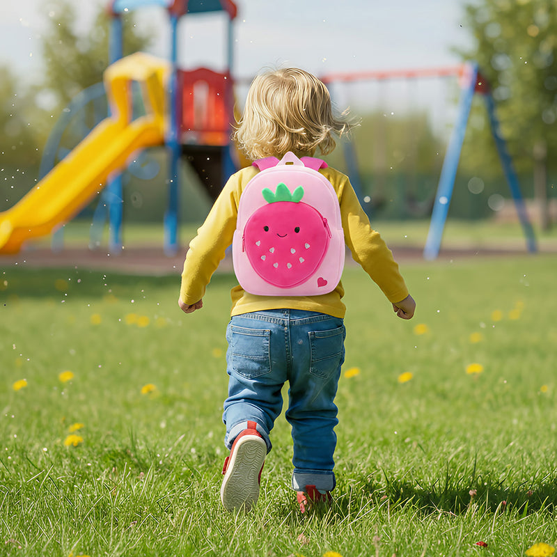 Anypack 3D  Pink Strawberry Kids School Backpack Cute Cartoon Animal Style Children Toddler Plush Bag Perfect Accessories For Boys and Girls