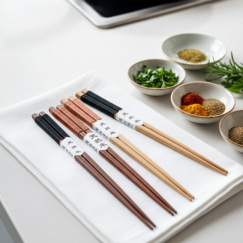 Anygleam Natural Brown 4pairs Wooden Sushi Chopsticks Reusable Kitchen Tableware