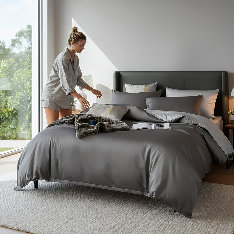 Anycozy Bed Sheet Deep Grey Light Grey Ultra Soft Luxury Egyptian Cotton Bedding Cover King Size 6 Pcs Bed Set