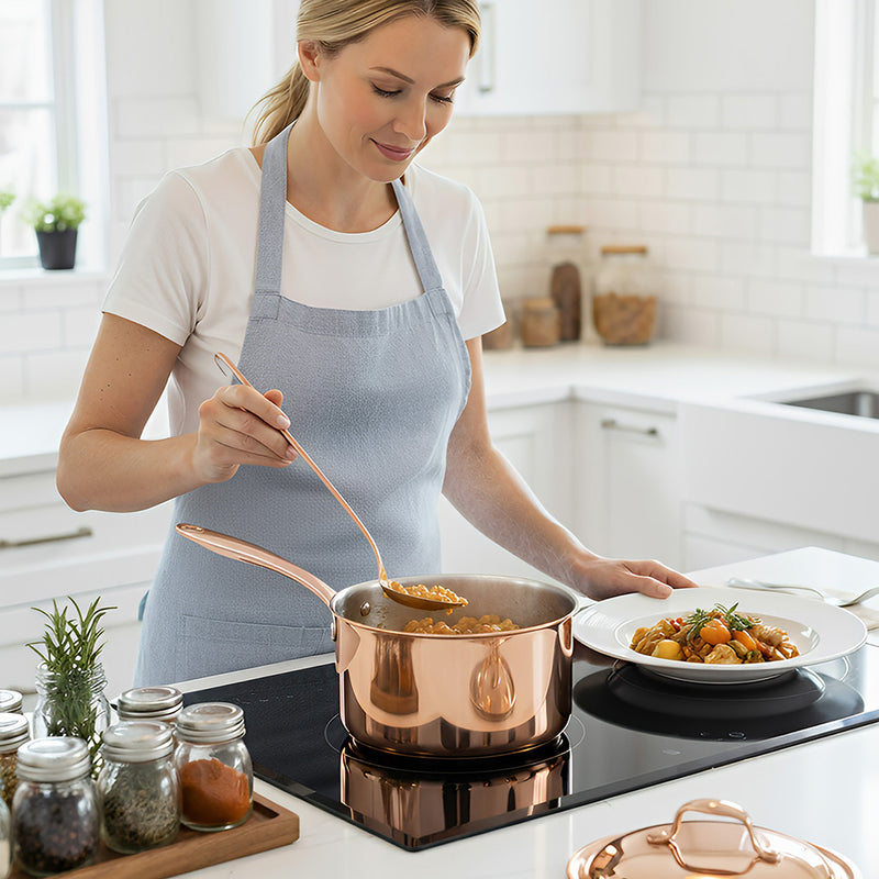 Anygleam Rosegold 304 Stainless Steel Saucepan – Small Milk & Soup Pot with Lid, Long Handle, Thickened Base, Induction Compatible Dormitory Cookware