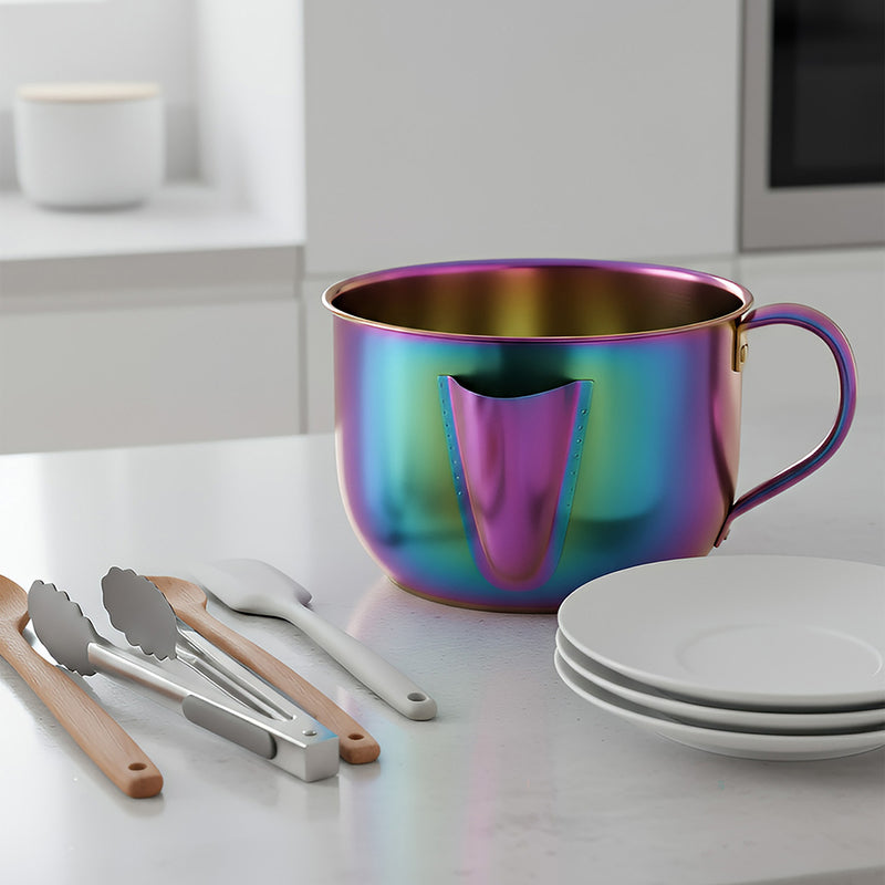 Anygleam Rainbow Stainless Steel Separator Pot 1000ML – Golden Oil Filter Bowl for Soup, Gravy, Water & Fat Removal Kitchen Tool