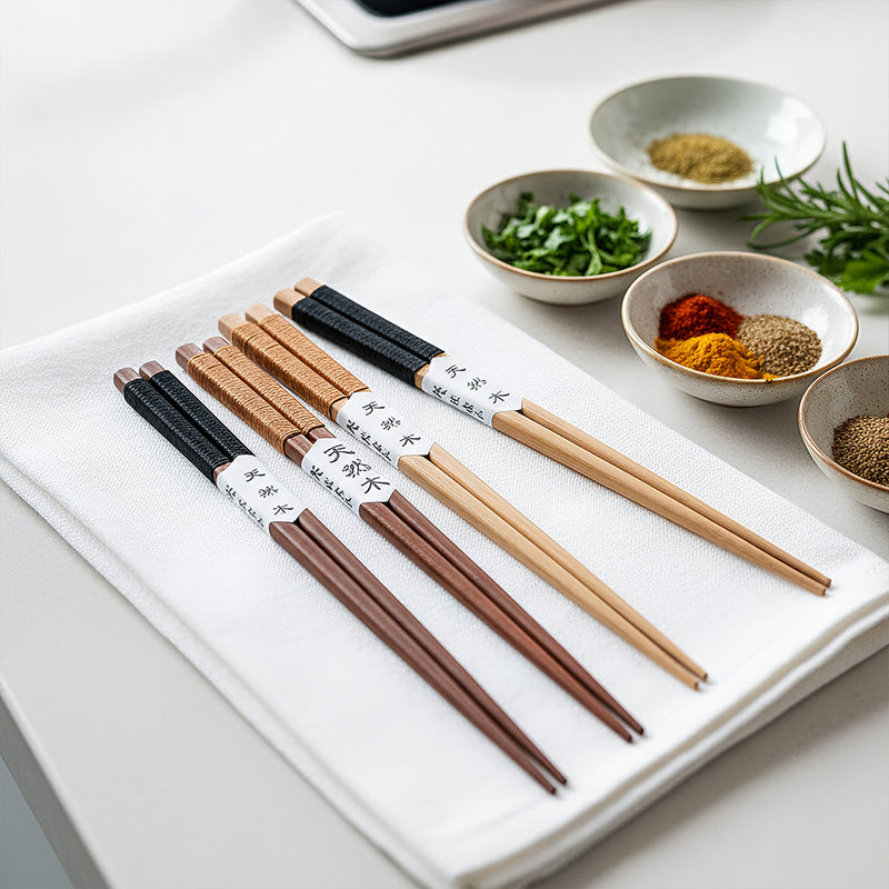 Anygleam Black 4pairs Wooden Chopsticks Reusable Kitchen Tableware