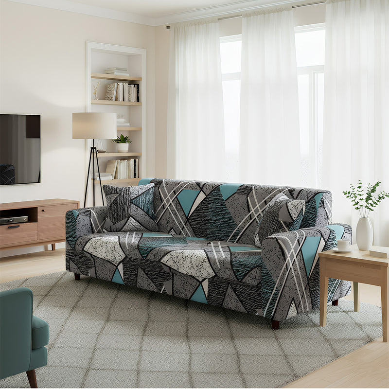 Anyseat 3-Seater Sofa Cover – Dark Grey Geometric Style Slipcover for Living Room Chair Protection