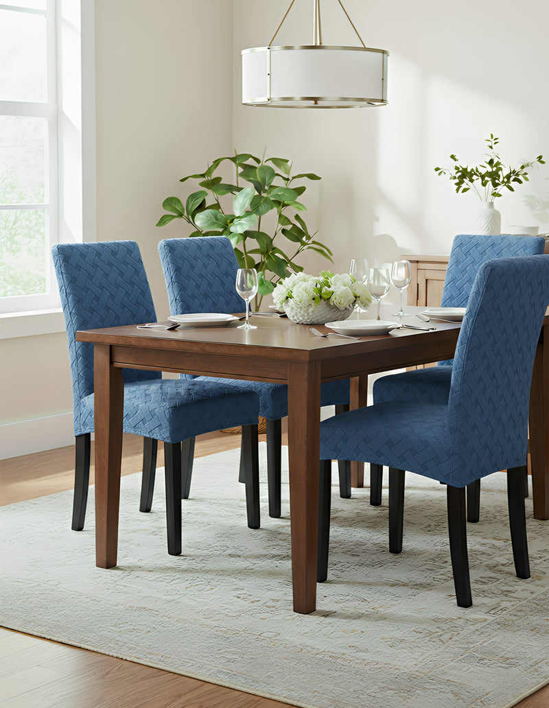 Anyseat Blue Knitted Chair Cover – Elastic Anti‑Dirt Design for Dining, Kitchen, Wedding, Hotel & Banquet Use