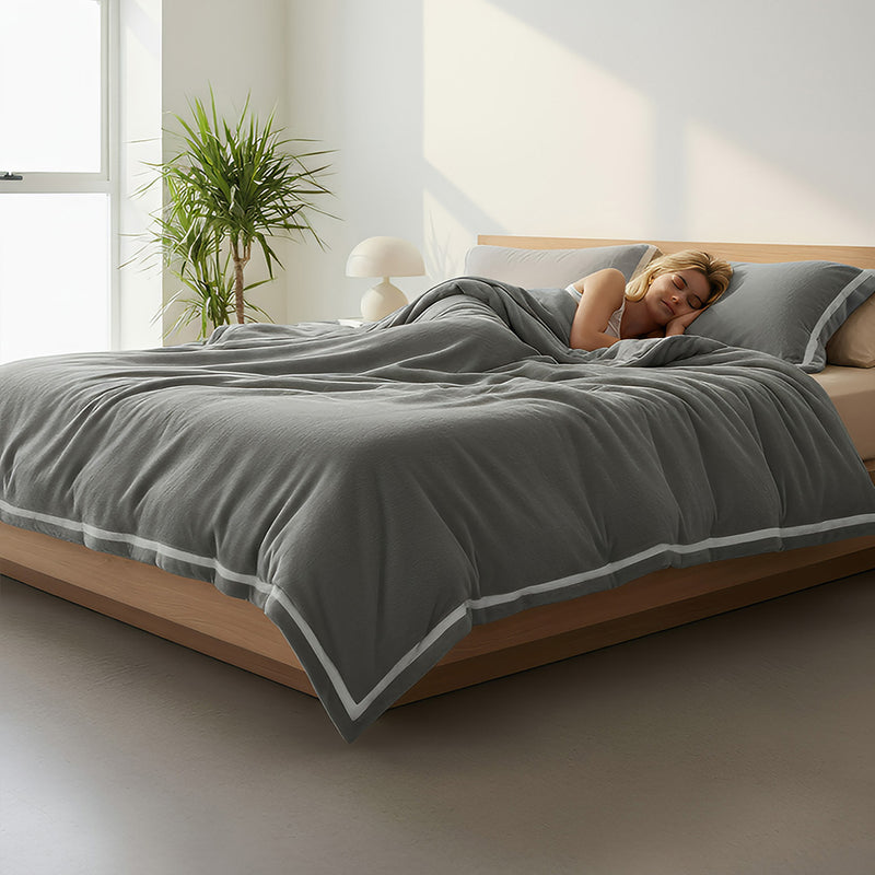 Anycozy Duvet Cover Set Plain Grey Flat Bed Sheet Cozy Fluffy Ultra Soft Velvet Bedding Comforter