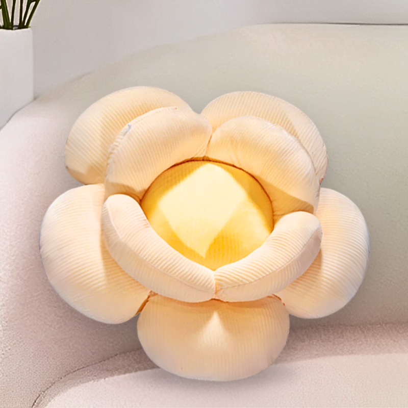 Anyseat Seat Cushion Beige Double Flower Shape Soft Bedside Floor Plush Pillow Home Decor