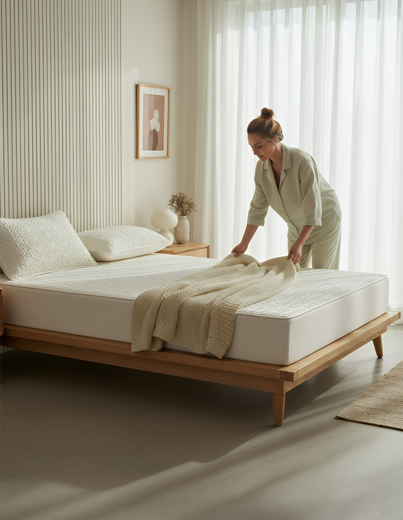 Anycozy Mattress Cover Beige Double Size Pure Cotton Soft Quilted Bed Sheet Anti-bacterial Protector Cover