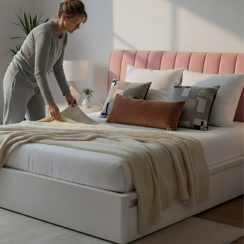 Anycozy Headboard Cover Pink Short Plush Super Soft Smooth Quilted Velvet Bed Back Dust Protector Cover 150x70cm