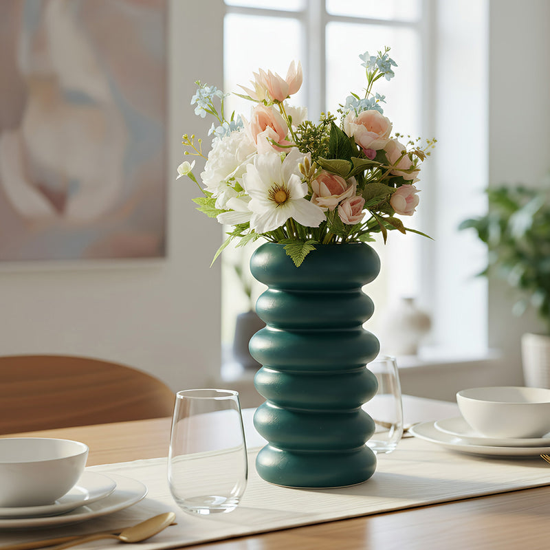 ANYDECO Flower Vase Blue Medium Nordic Plastic Spiral Pot Home Decor