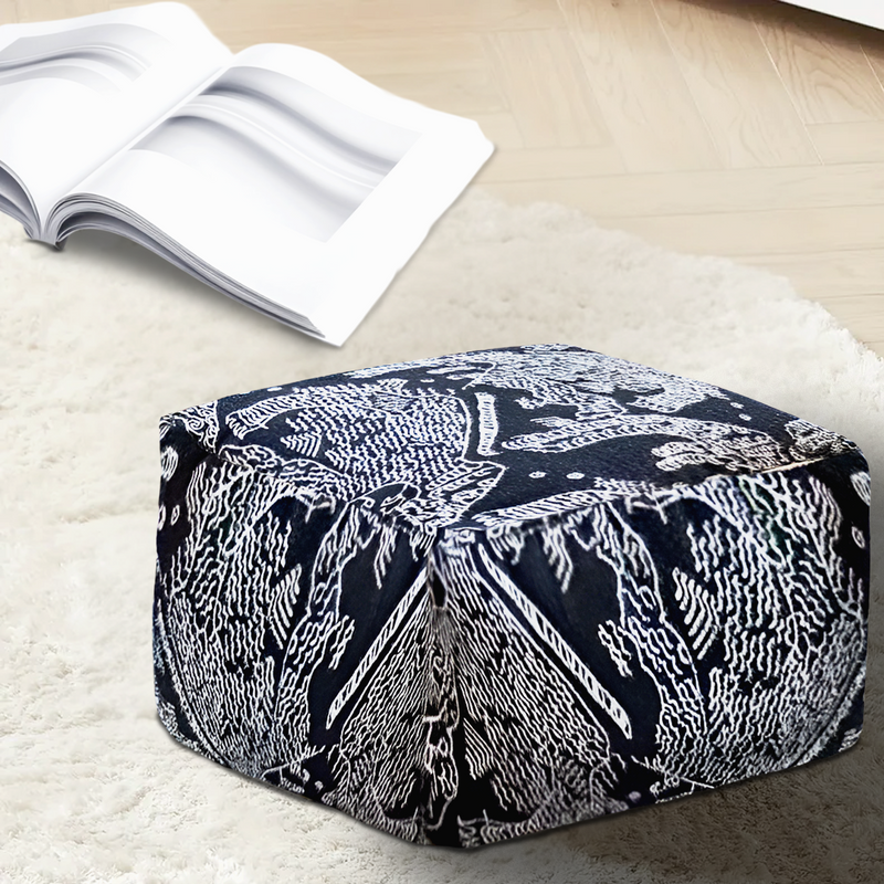 Anypillow 2PC 55x30cm Black Squared Soft Pouffe Seat Cushion Elegant Home Accent Decor Stylish Footstool