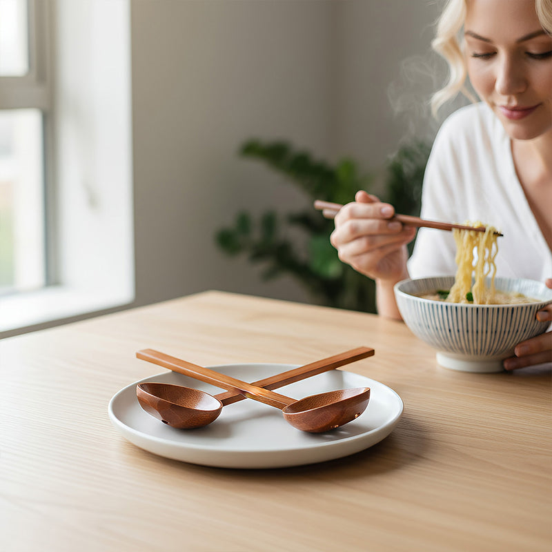 Anygleam Brown 2pcs Wooden Ladle Mix Style Food Kitchen Tableware