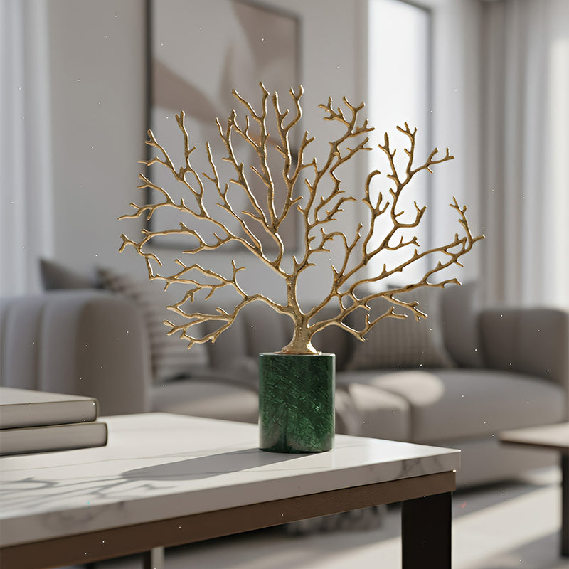 ANYHOUZ  31cm Tree Snowflake Tabletop Home Decor Modern Art Living Room Display House Decorative Crafts Metal Ornaments with Marble Base