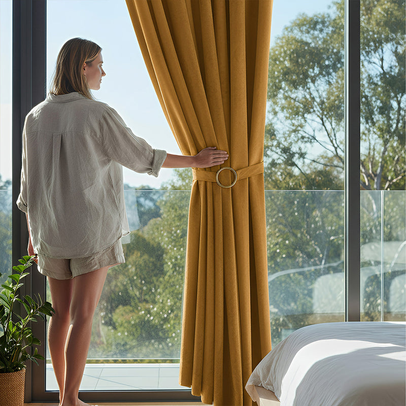 Anydrape 200cm Mustard High Quality Modern Velvet Blackout Curtains for Living Room Bedroom Dining Luxury Window Drape