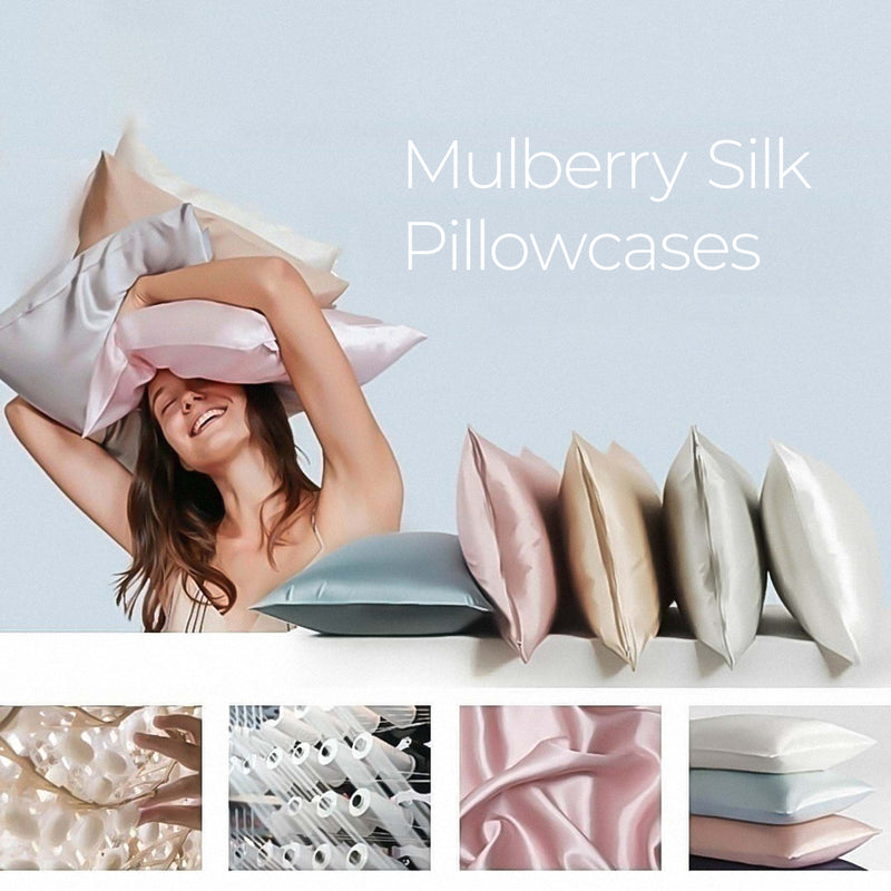 ANYHOUZ Pillowcase 50x75cm Blue Gray Set with Eye Mask Natural Mulberry Silk for Comfortable and Relaxing Home Bed